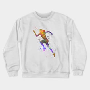 Woman runner running jumping Crewneck Sweatshirt